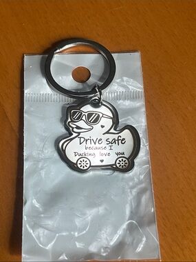 New Silver Duck Keychain with Sunglasses - 'Drive Safe'